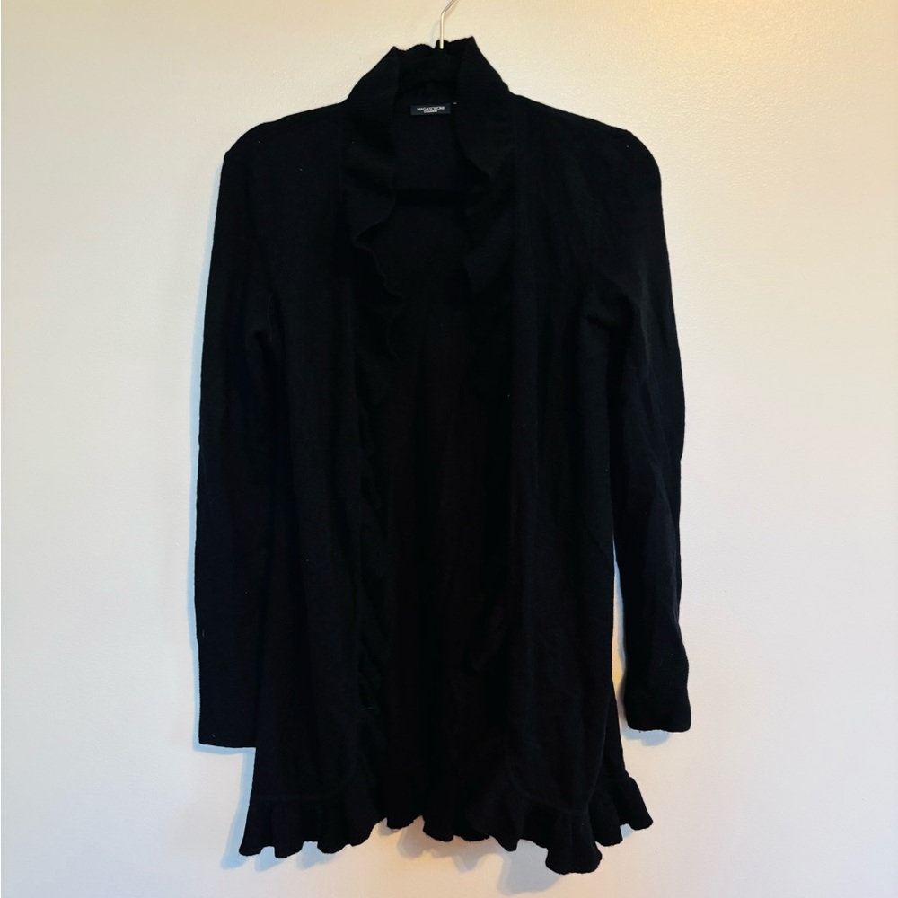 magaschoni sweater cashmere cardigan ruffle front drape size small